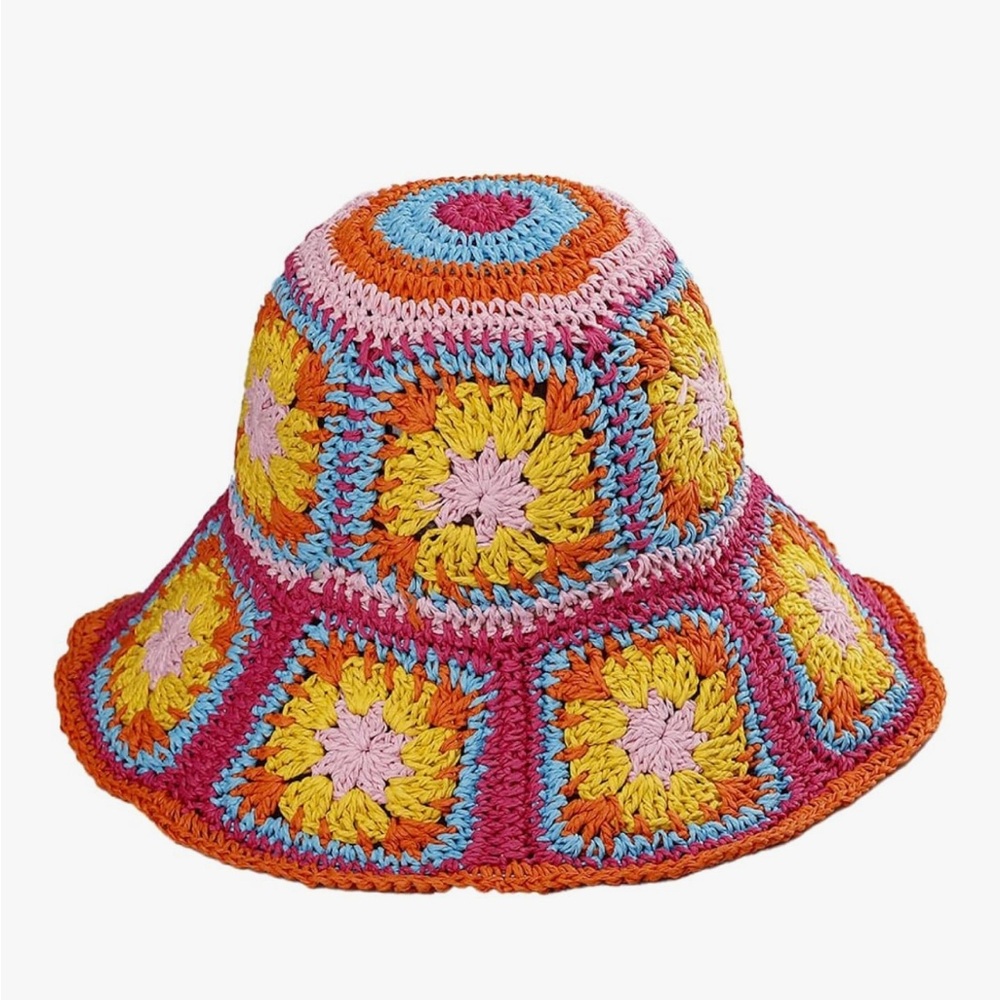 Colorful Crochet Bucket Hat straw